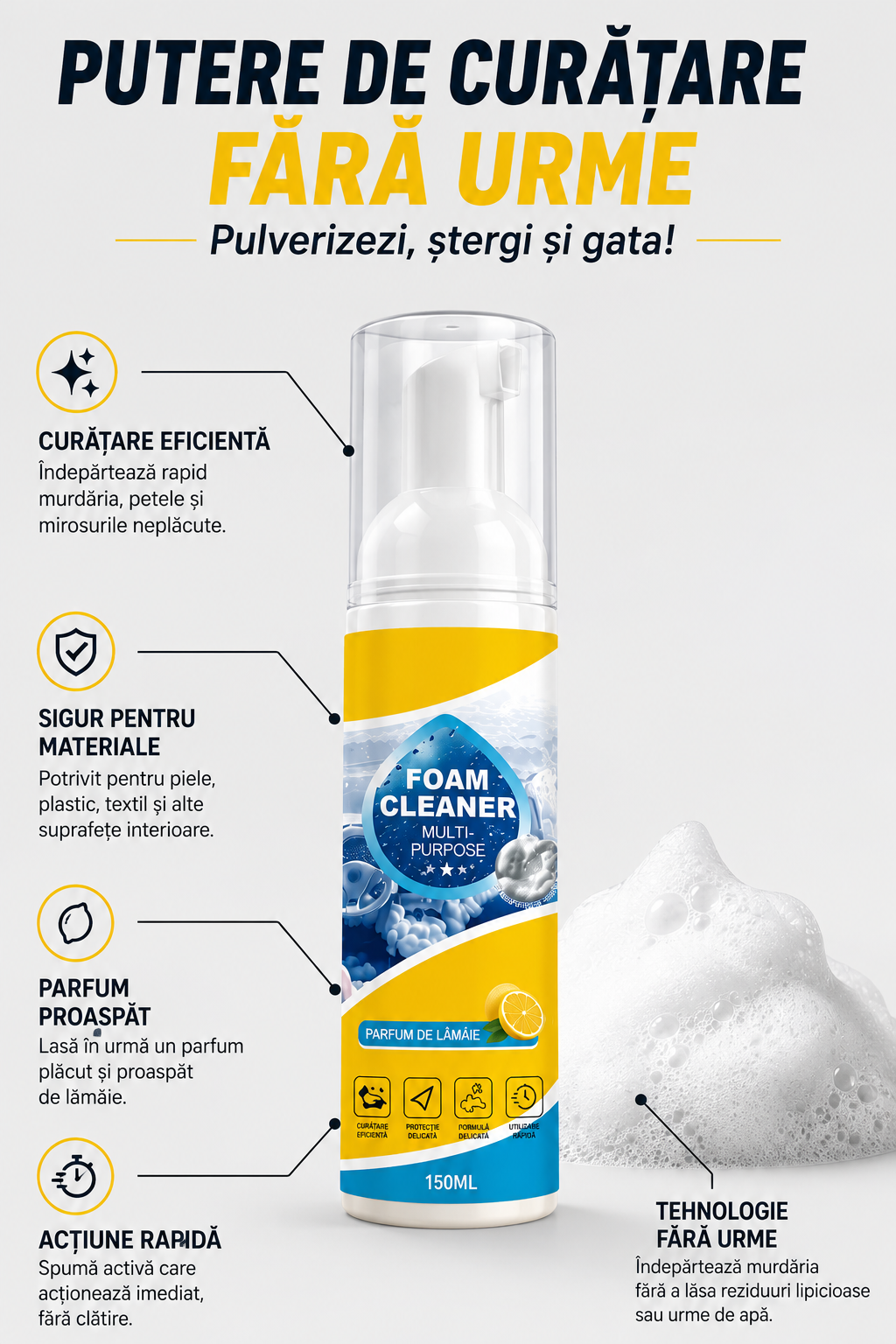 FoamPro™ 3-în-1 — Spumă Activă Multi-Suprafețe
