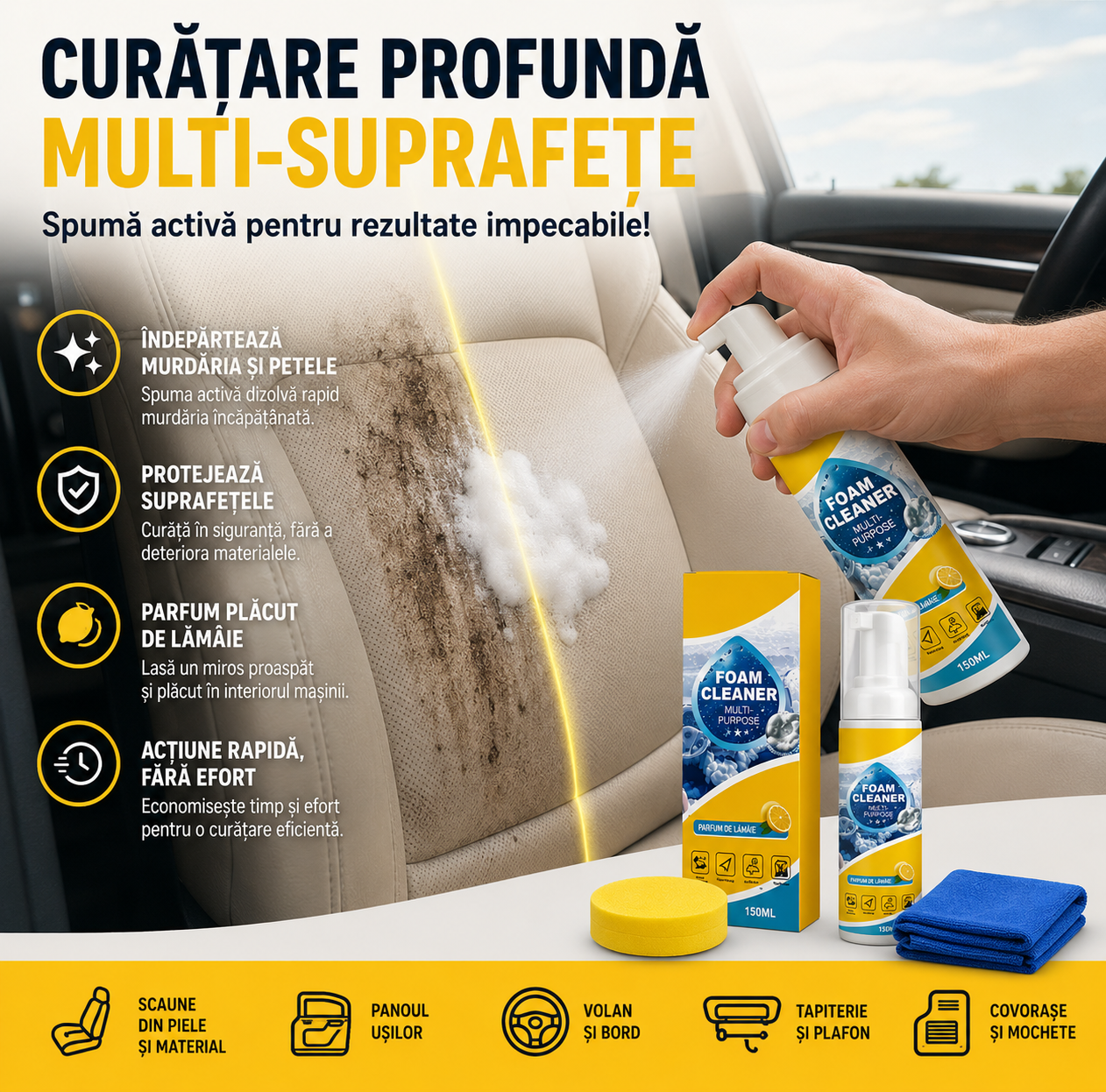 FoamPro™ 3-în-1 — Spumă Activă Multi-Suprafețe
